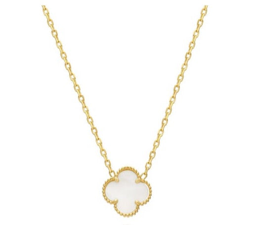 Mother of Pearl Clover Necklace – 10K Gold, Diamond Cut, 18–20" Chain