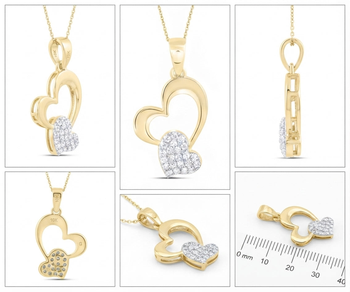 10K yellow gold heart pendant with 1/8 CTW natural round diamonds different angles