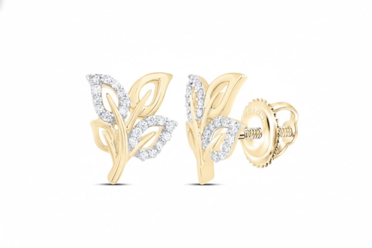 natural diamond leaf earrings in 10k yellow gold