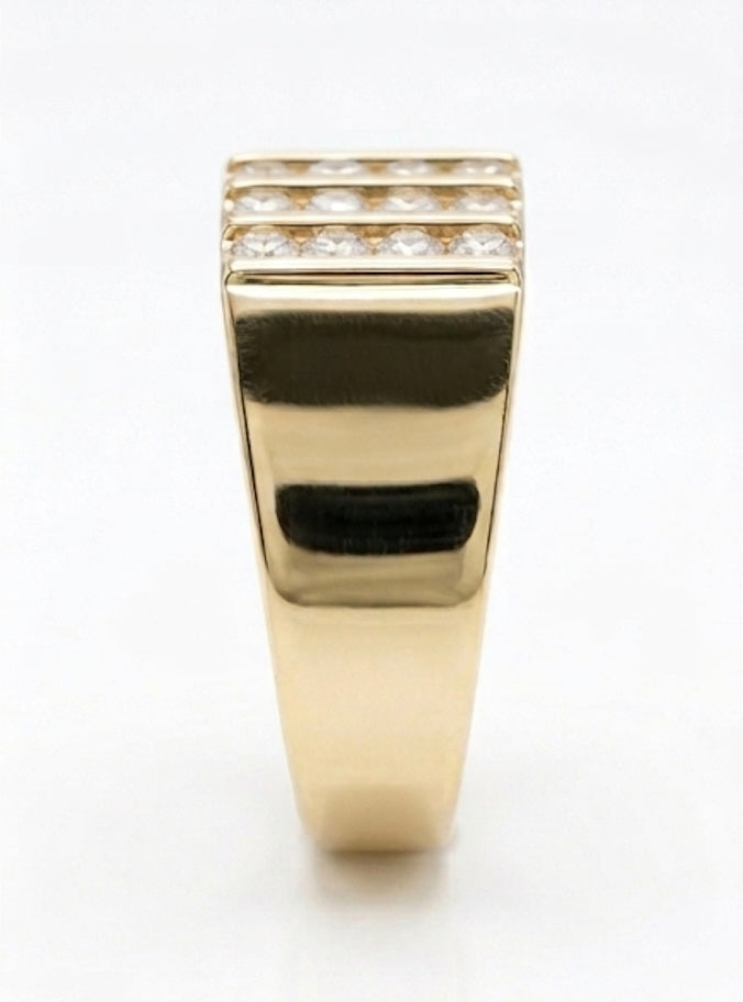 10K yellow gold diamond ring featuring 15 round natural diamonds in a three-row design, size 10.