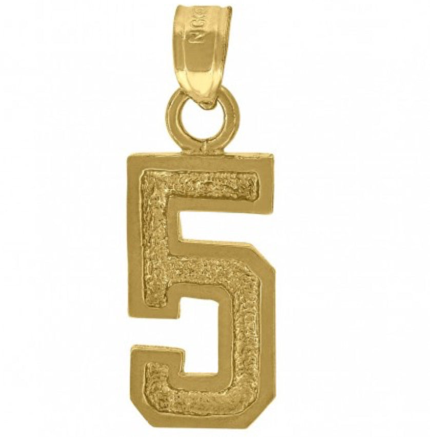 10k Yellow Gold Number 5 Charm on chain – polished finish