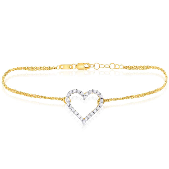 10K Yellow Gold Open Heart Diamond Bracelet 1/8 CTTW – 7 inches