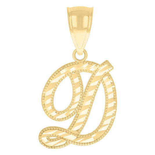 10K yellow gold script 'D' initial pendant with 4.75mm bail and 30mm height