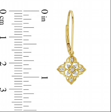 10K yellow gold vintage clover earrings with 1/20 CT diamond accents and lever back closures