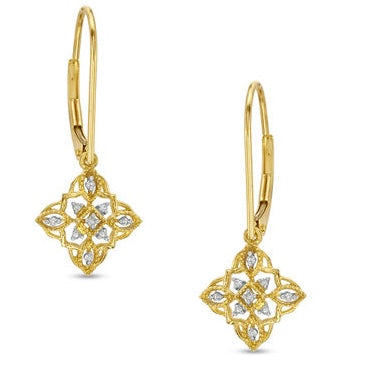 10K yellow gold vintage clover earrings with 1/20 CT diamond accents and lever back closures