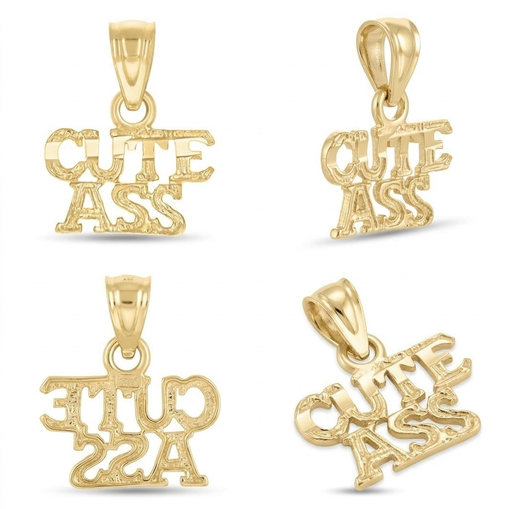 10K yellow gold women's ASS letter charm pendant different angles