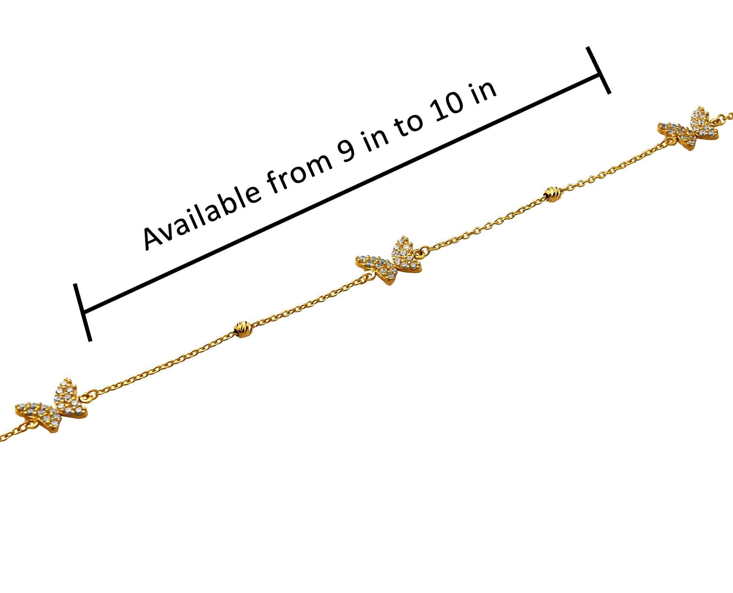 10K Yellow Gold Butterfly Anklet with Cubic Zirconia (CZ) – Dainty Gold Anklet