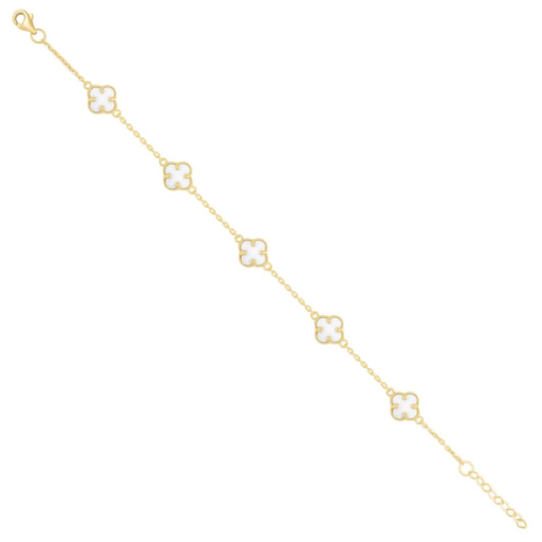 10K Gold White Clover Inspired by Van cleef Style Clover Bracelet