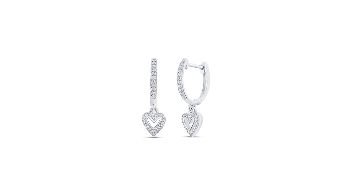 10k Heart Shaped Diamond Hoops