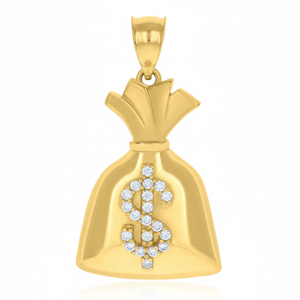 Cubic zirconia dollar sign charm pendant in 10kt gold for men
