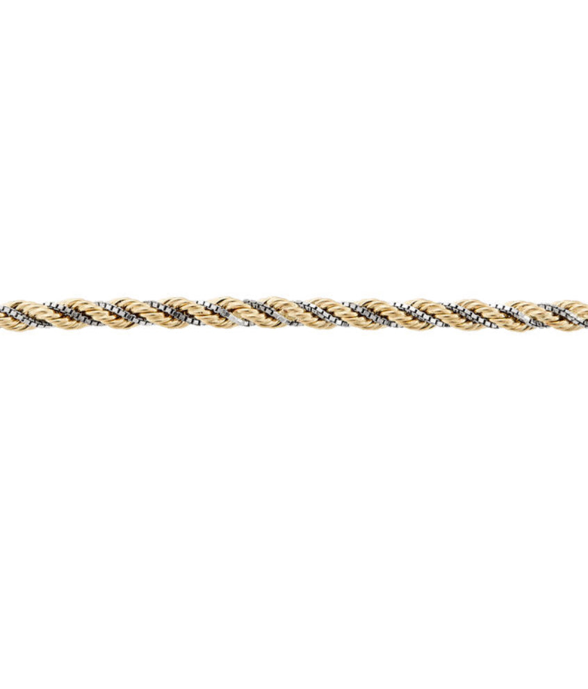 10k Twisted Yellow Gold & White Gold 2.4mm Rope Chain