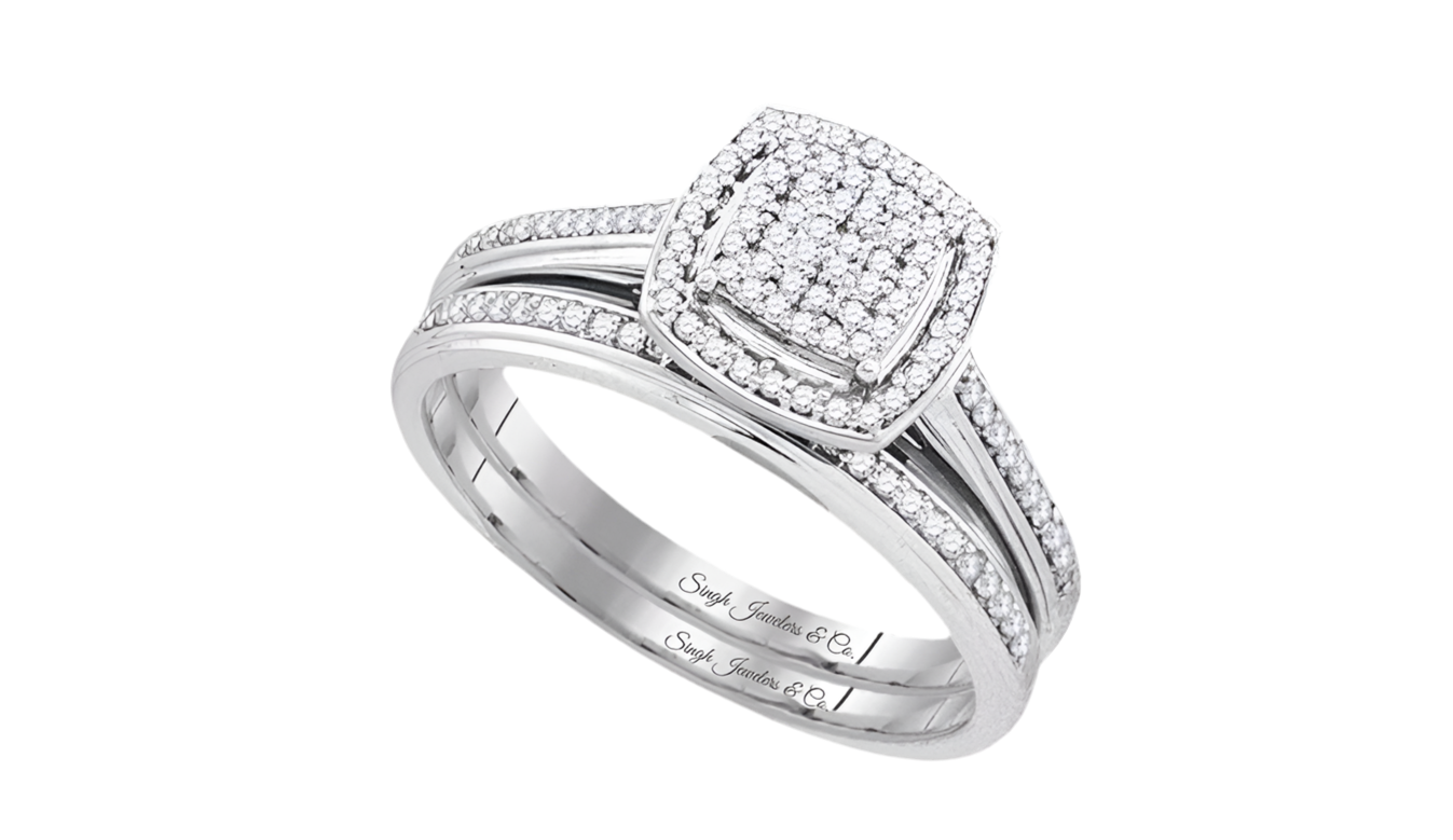 10k White Gold Round Diamond Bridal Wedding Ring Set 1/4 Cttw