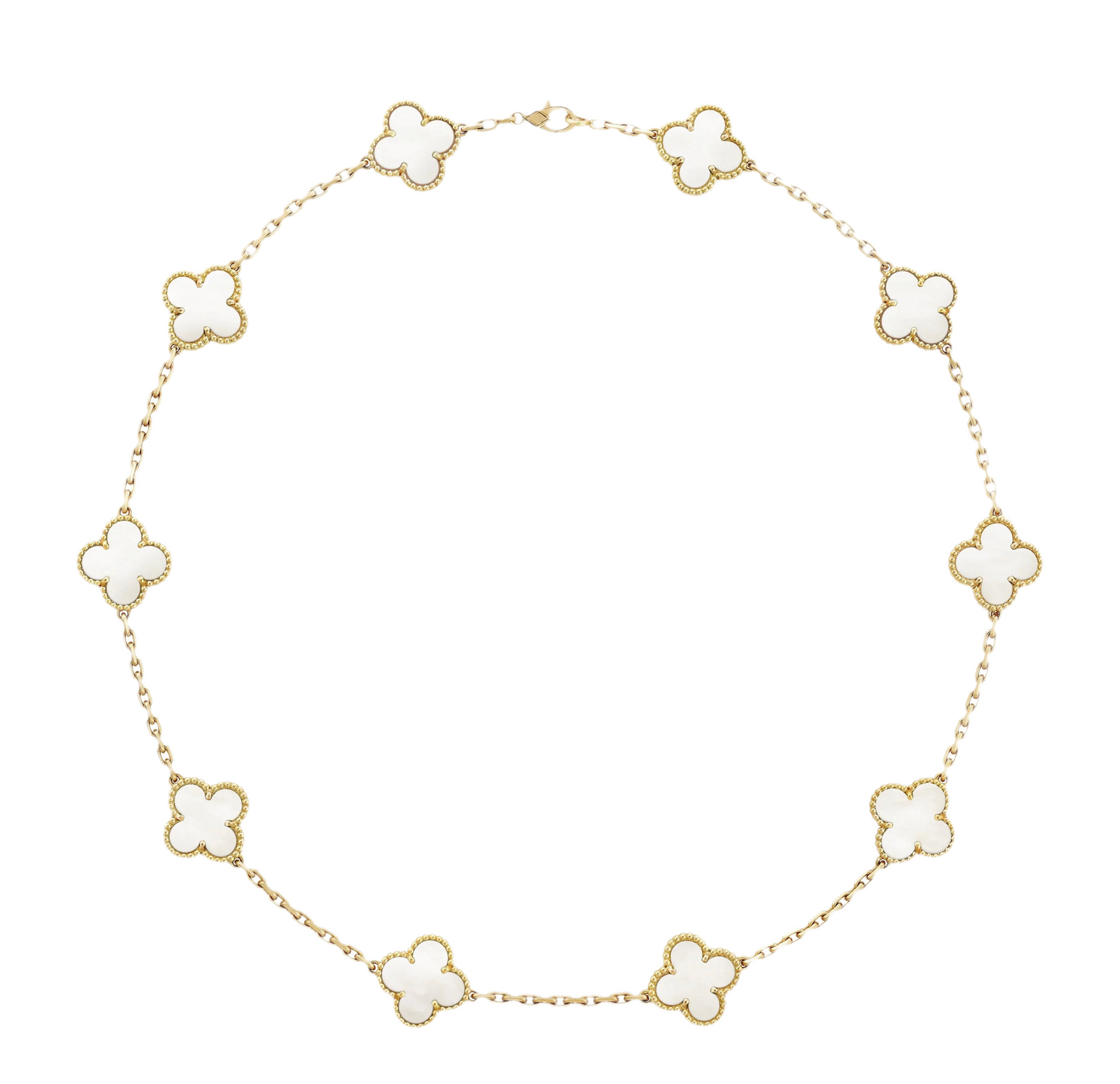 10K Yellow Gold White Clover Necklace