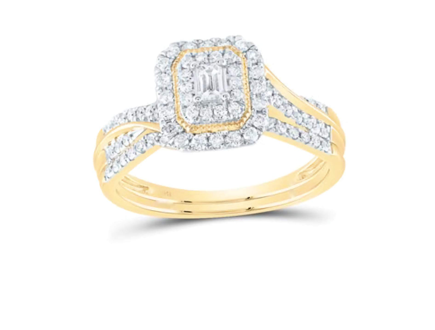 14K Emerald Halo Double Bridal Ring Set