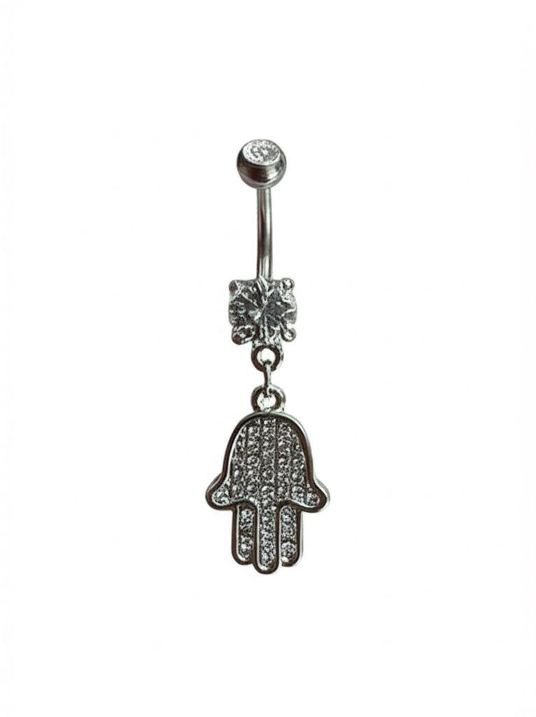 14G Hamsa Belly Button Ring with CZ – Surgical Steel Navel Jewelry