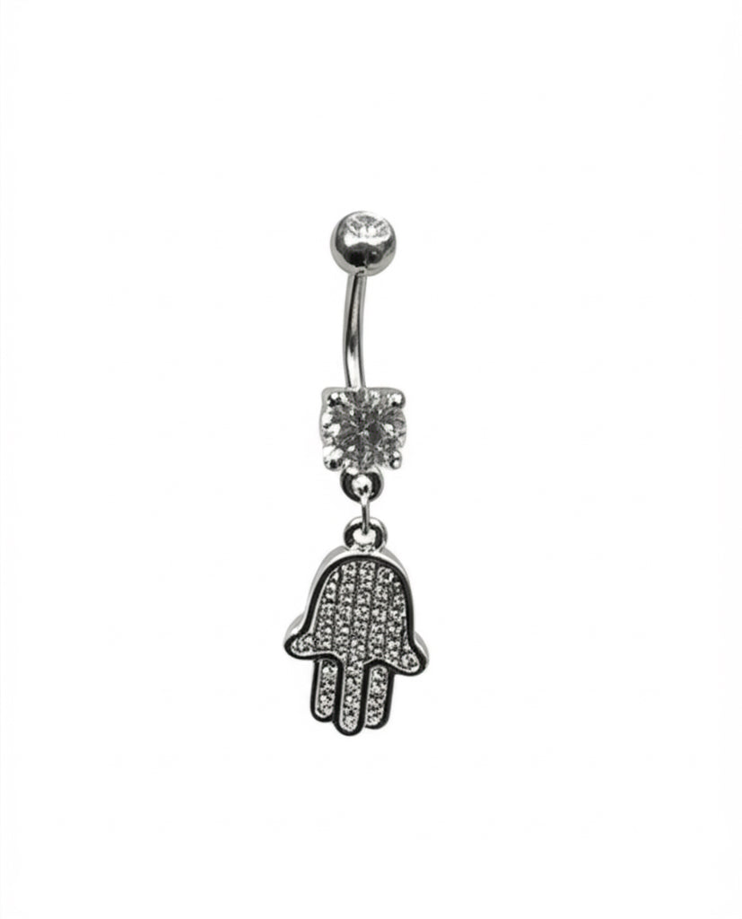 14G Hamsa Belly Button Ring with CZ – Surgical Steel Navel Jewelry