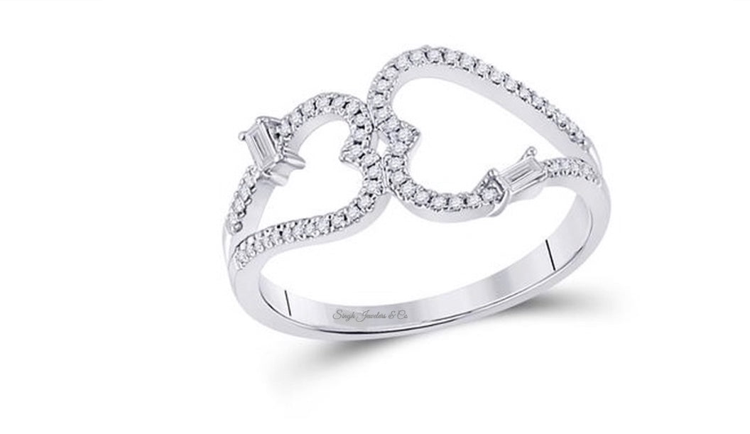 14K double heart diamond ring with 1/5 Cttw diamonds, size 7, discontinued