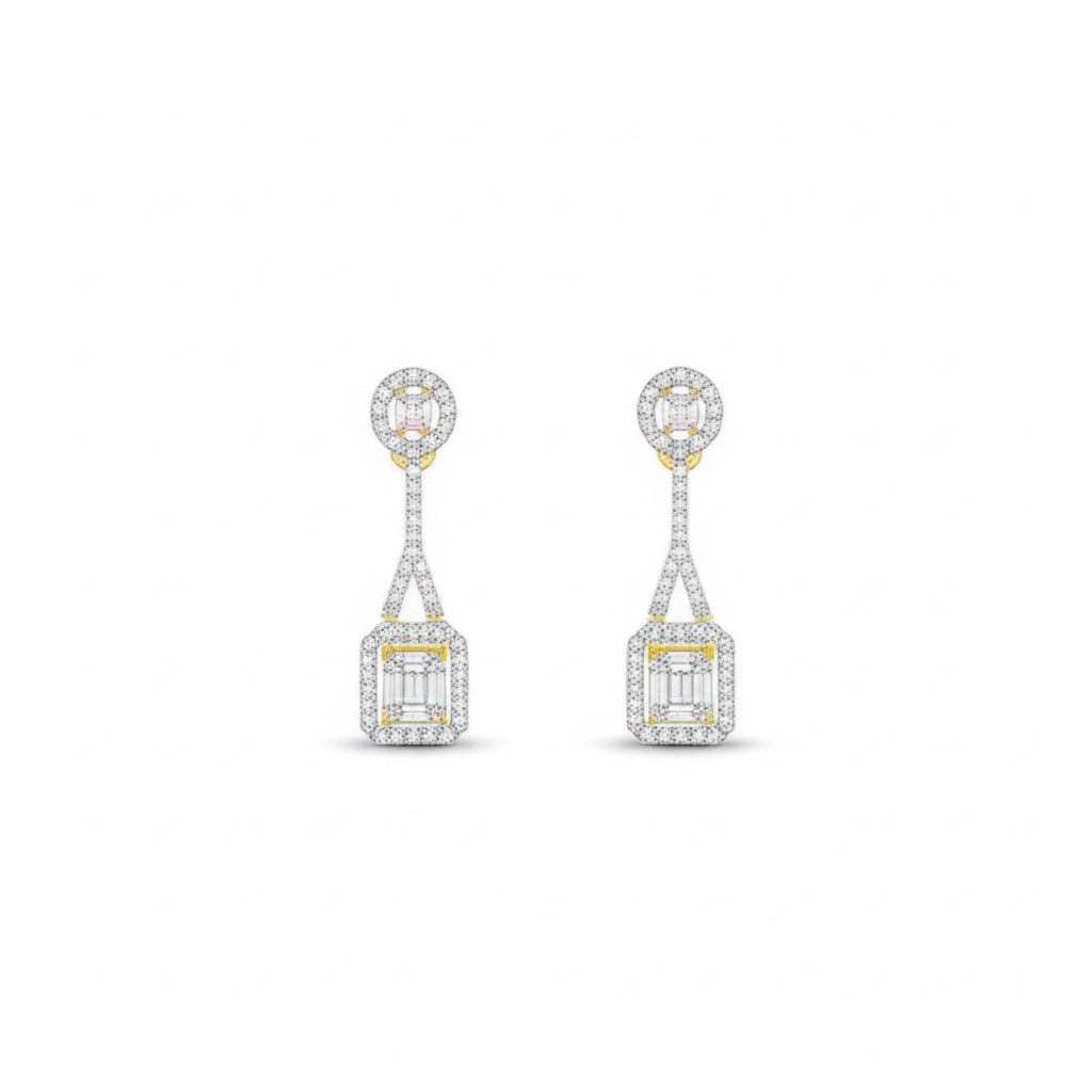 14k gold diamond octagon baguette dangling earrings 7/8CTW
