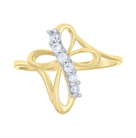Women’s 14k Yellow Gold Infinity Cross Ring with Cubic Zirconia Stones