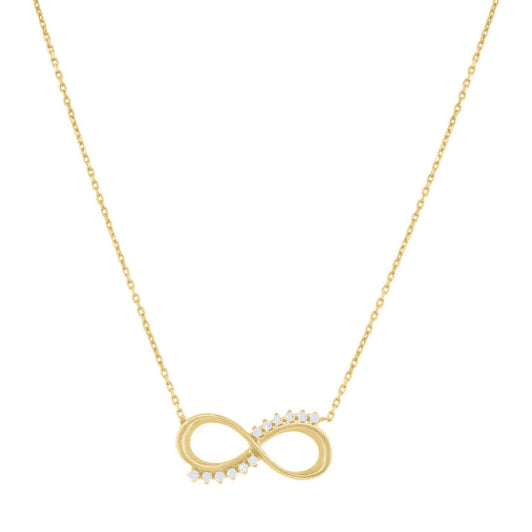 Adjustable 14K gold infinity necklace with sparkling cubic zirconia