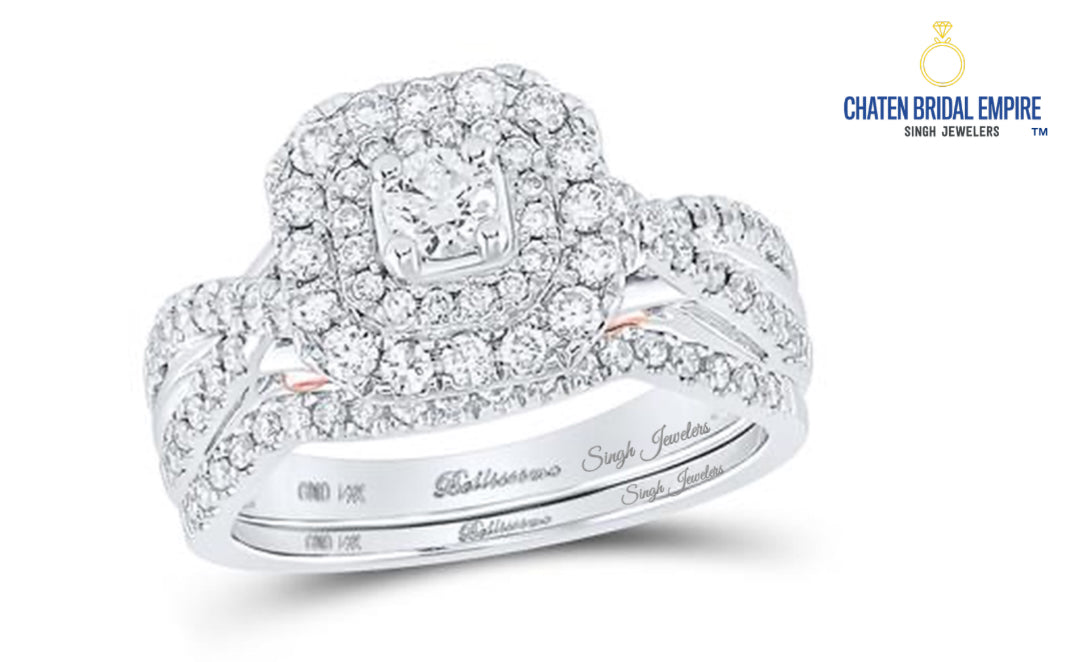 14K gold bridal wedding set with round diamonds