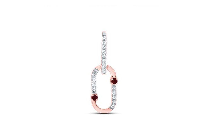 14K Rose Gold & Yellow Gold Paper Clip Charm with 0.03 Cttw Ruby & 1/12 Cttw Diamonds – No Chain Included