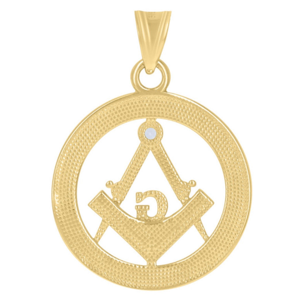 Close-up of 14K Two-Tone Gold Men's Masonic Symbol Pendant