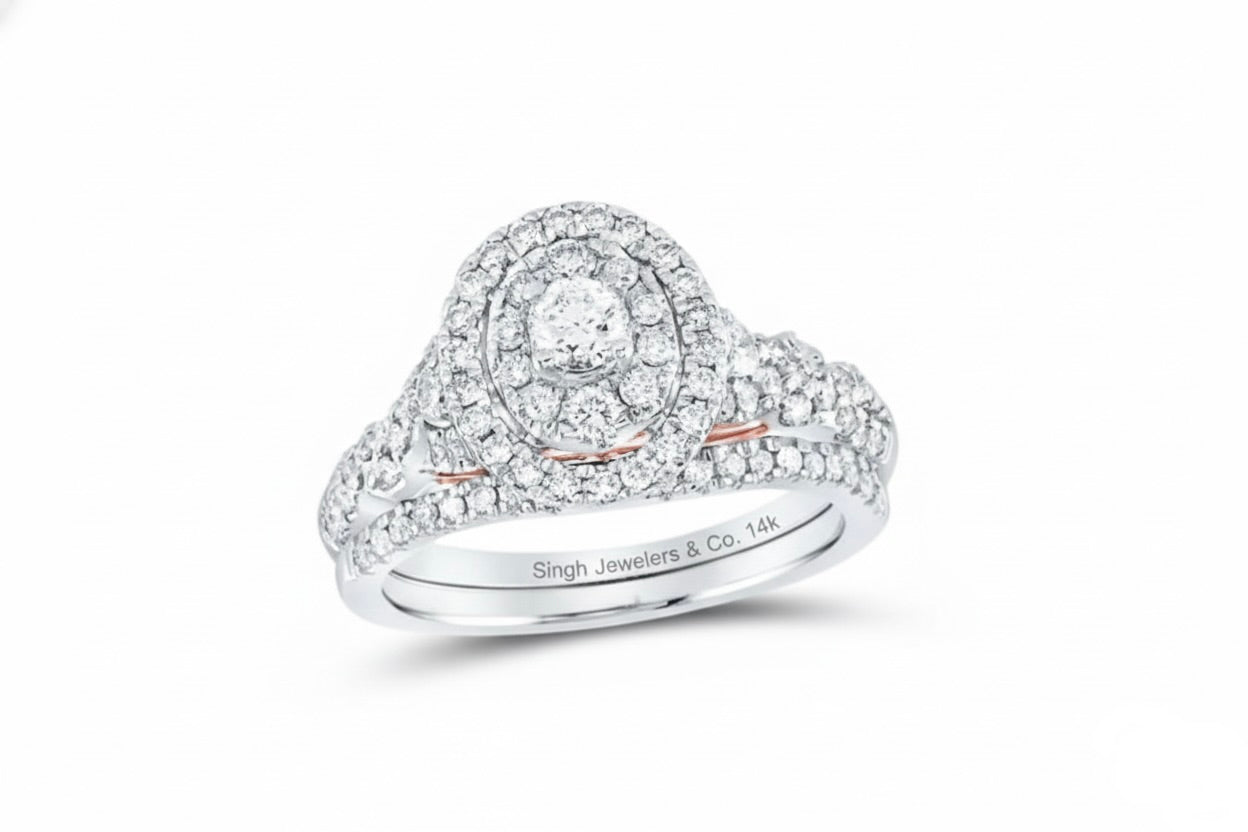 14K two-tone twisted shank diamond bridal wedding ring set