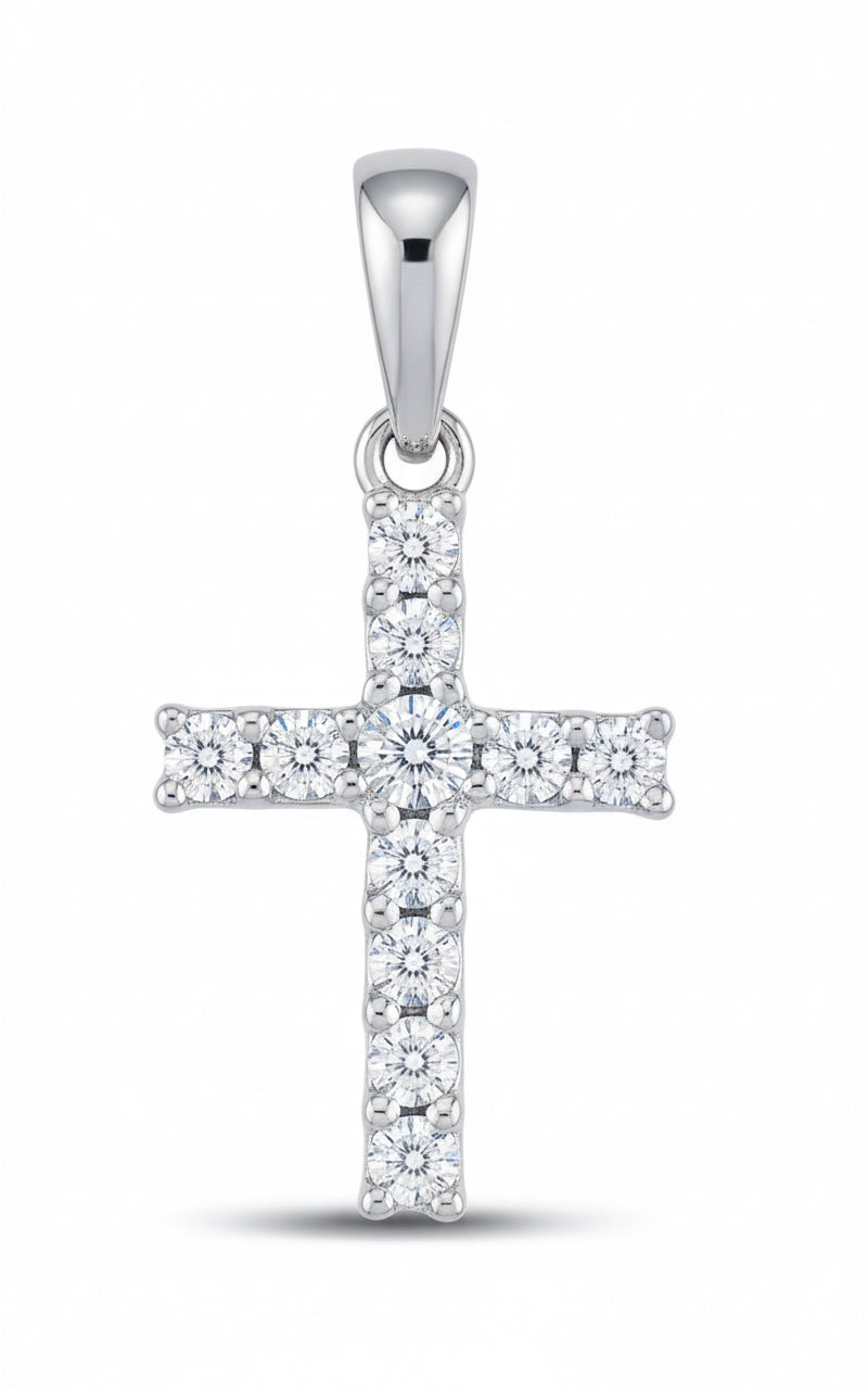 14k white gold diamond cross pendant with 1/10 carat total weight