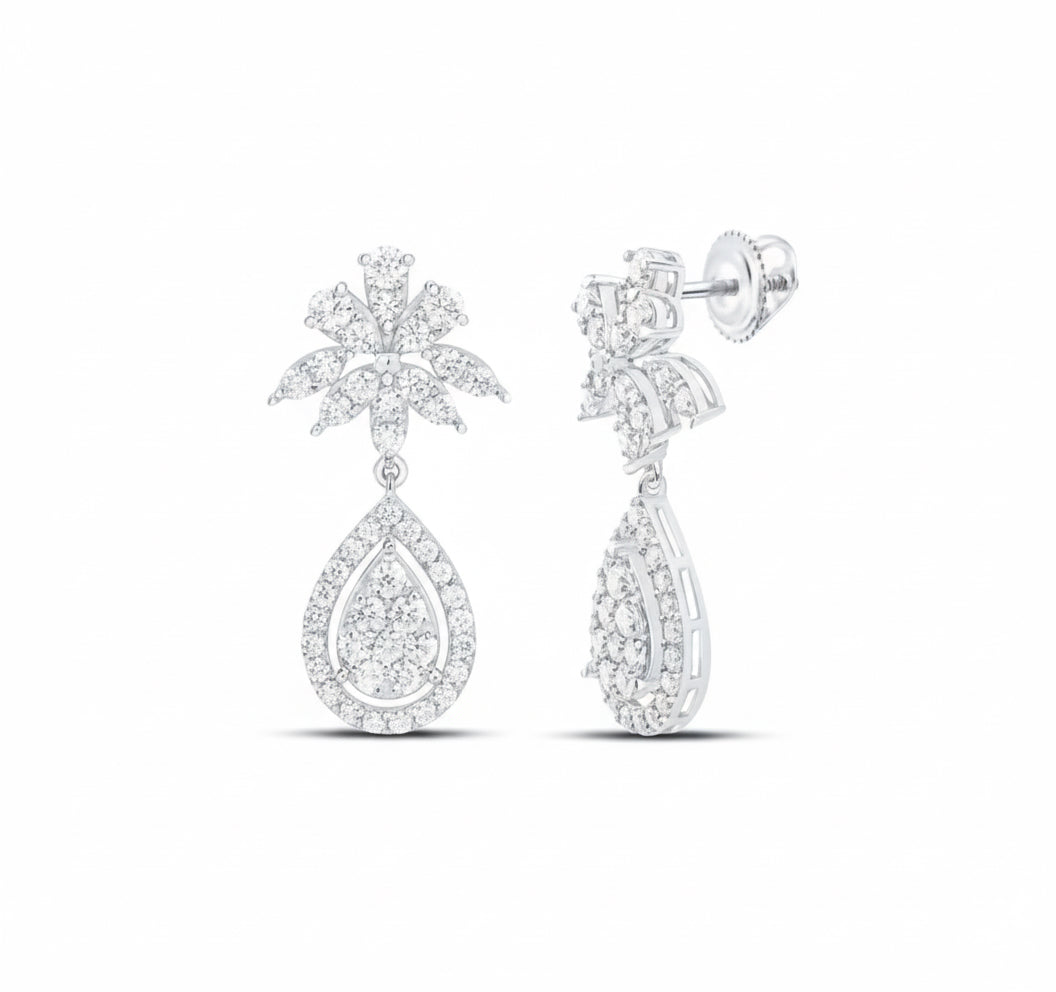 Elegant diamond drop earrings in white gold for women