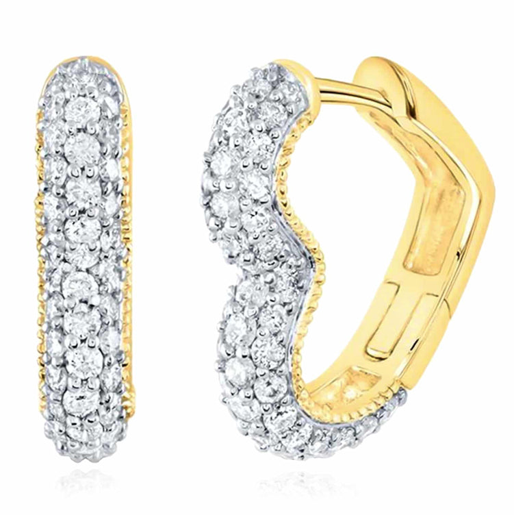 14k Yellow Gold Heart 3/4 Cttw Diamond Huggies Earrings 16mm