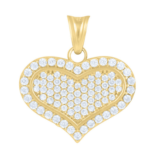14K Yellow Gold CZ Heart Pendant - Elegant gold heart pendant with shimmering cubic zirconia stones, no chain included