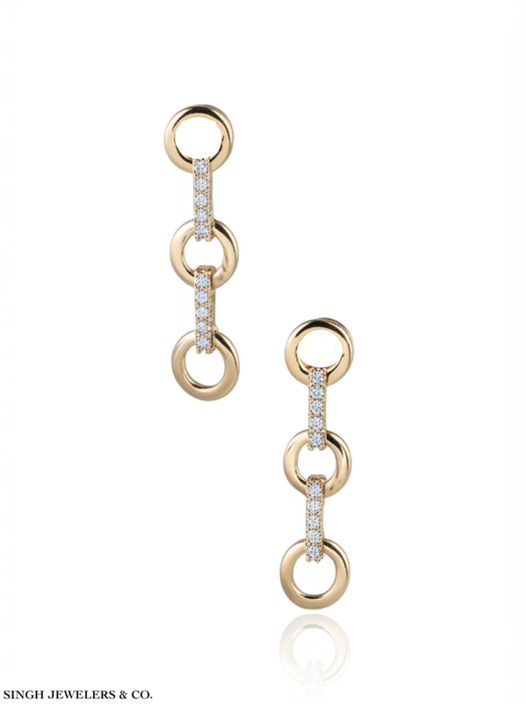 14K yellow gold dangle hoop earrings with 0.20 carat natural diamonds in link design