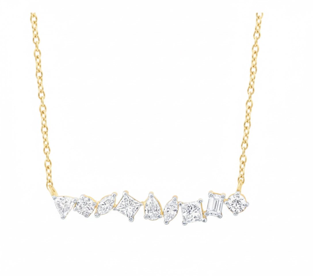 14K yellow gold fashion necklace with 1 carat natural diamonds, 18 inch chain