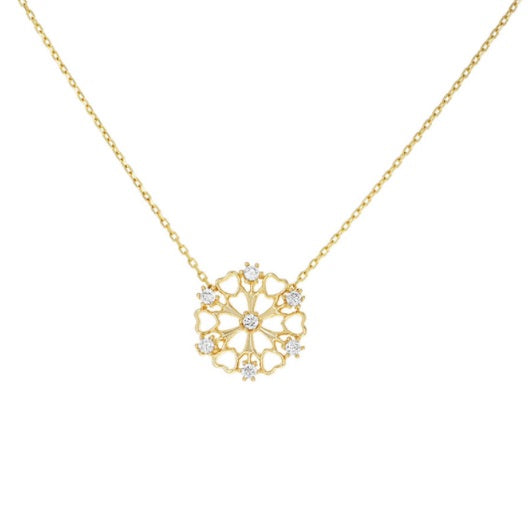 14k Yellow Gold Flower Charm Necklace with Cubic Zirconia