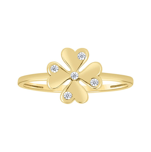 14k Yellow Gold Four Leaf CZ Clover Ring Size 7