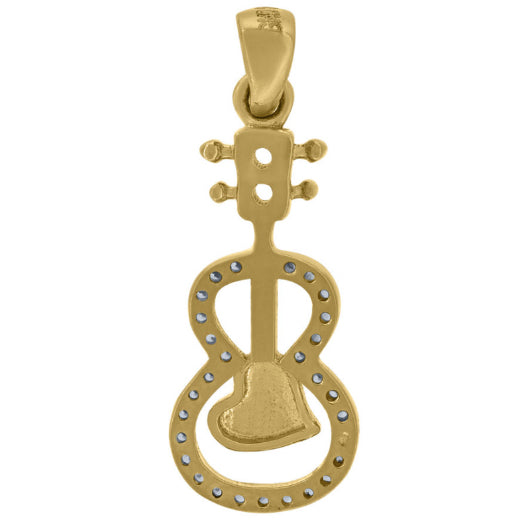 Shop the 14K Yellow Gold Guitar Pendant with White Sapphires, perfect for music lovers. A charming piece of jewelry for any guitarist or music fan. Chain not included.
