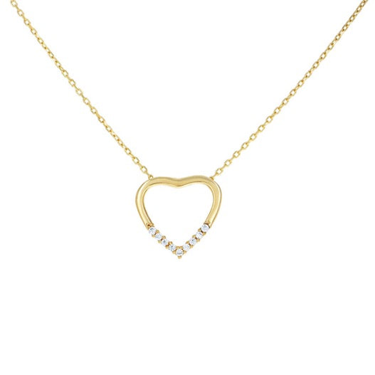 14k Yellow Gold Women’s Cubic Zirconia Heart Love Charm Necklace – 18" (16" + 2")