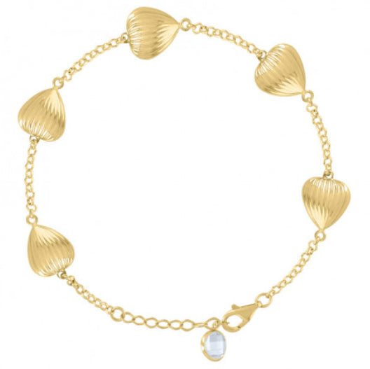 Heart charm bracelet in 14K yellow gold, 8 inches.