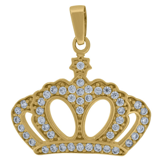 14K Yellow Gold Royal Crown Charm with White Sapphires – Symbol of Power and Elegance