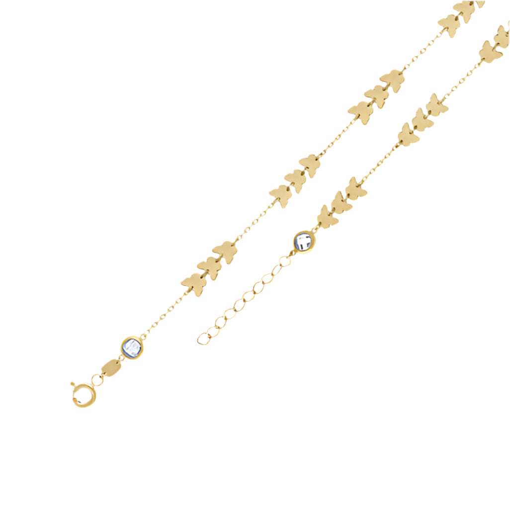 Close-up of 14kt Yellow Gold Butterfly Fashion Link Anklet 10 Inches