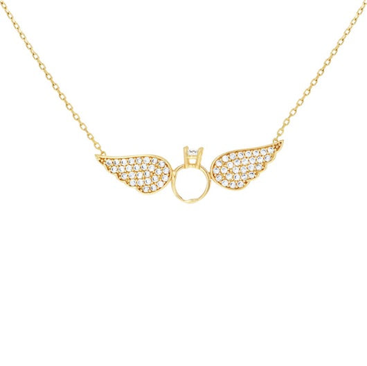 14kt Yellow Gold Flying Ring Necklace with Sparkling Cubic Zirconia