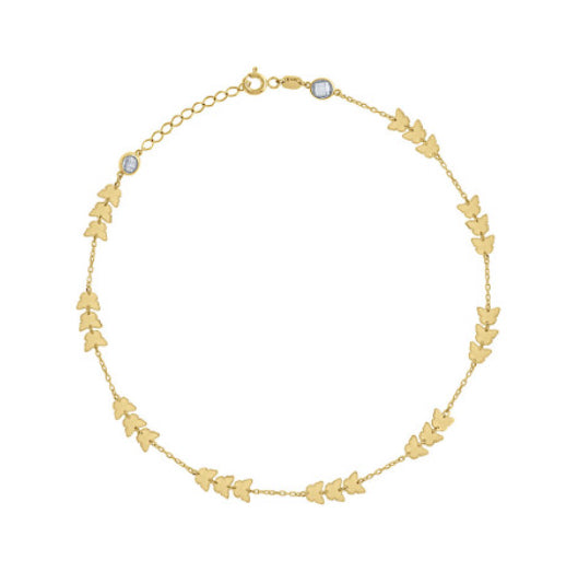 14kt Yellow Gold Women's Butterfly Fashion Link Anklet 10 Inches