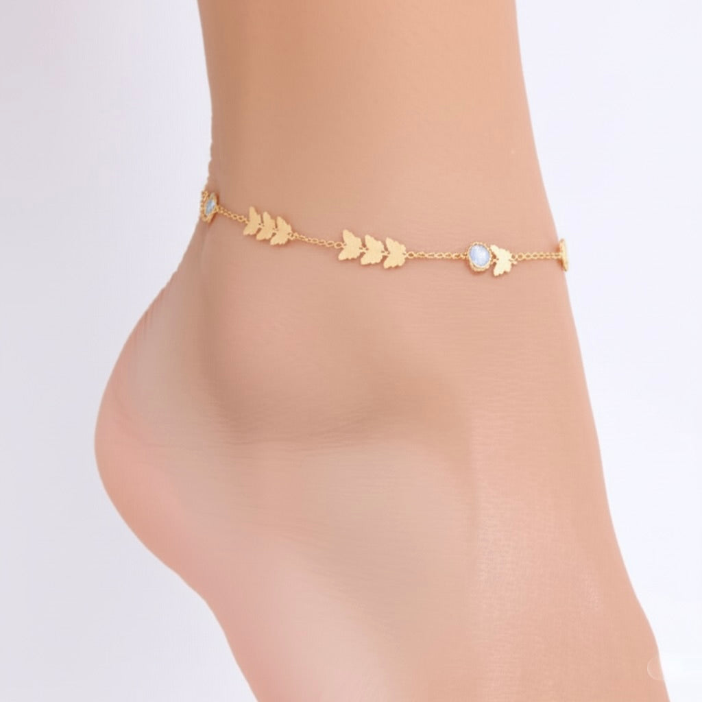 14kt Yellow Gold Women's Butterfly Fashion Link Anklet 10" Inches