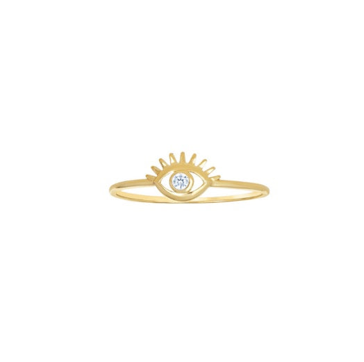 14K Yellow Gold Women’s Cubic Zirconia Evil Eye Ring – Size 7, Good Luck Jewelry