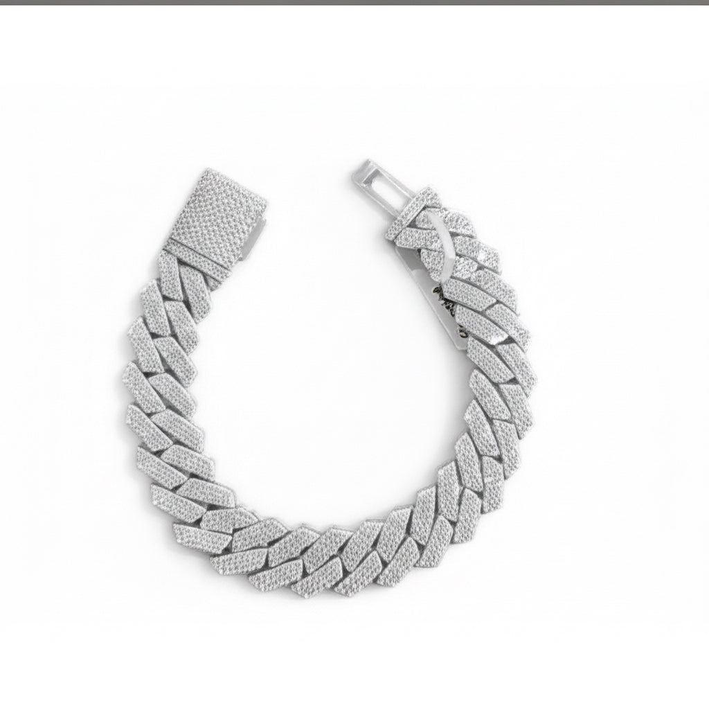 14mm Moissanite Cuban Link Bracelet in Sterling Silver, 8 Inch, Men's Iced Out Jewelry