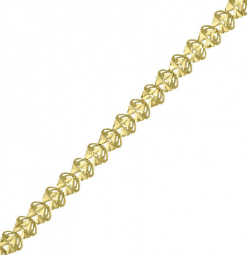 10Kt Yellow Gold Women’s Diamond Cut Heart Link Bracelet