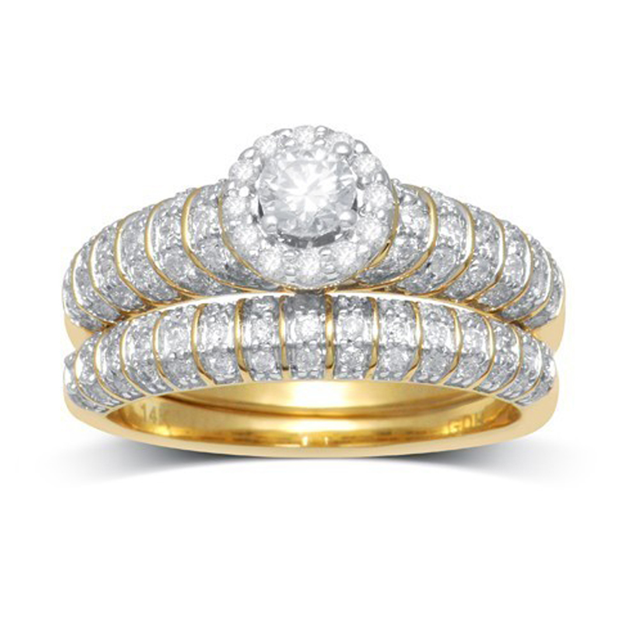14k Yellow Gold 1.02Cttw Bridal Duo Ring Set