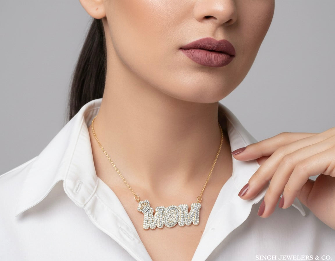 1ctw natural diamond mom necklace worn on model 18 inch chain