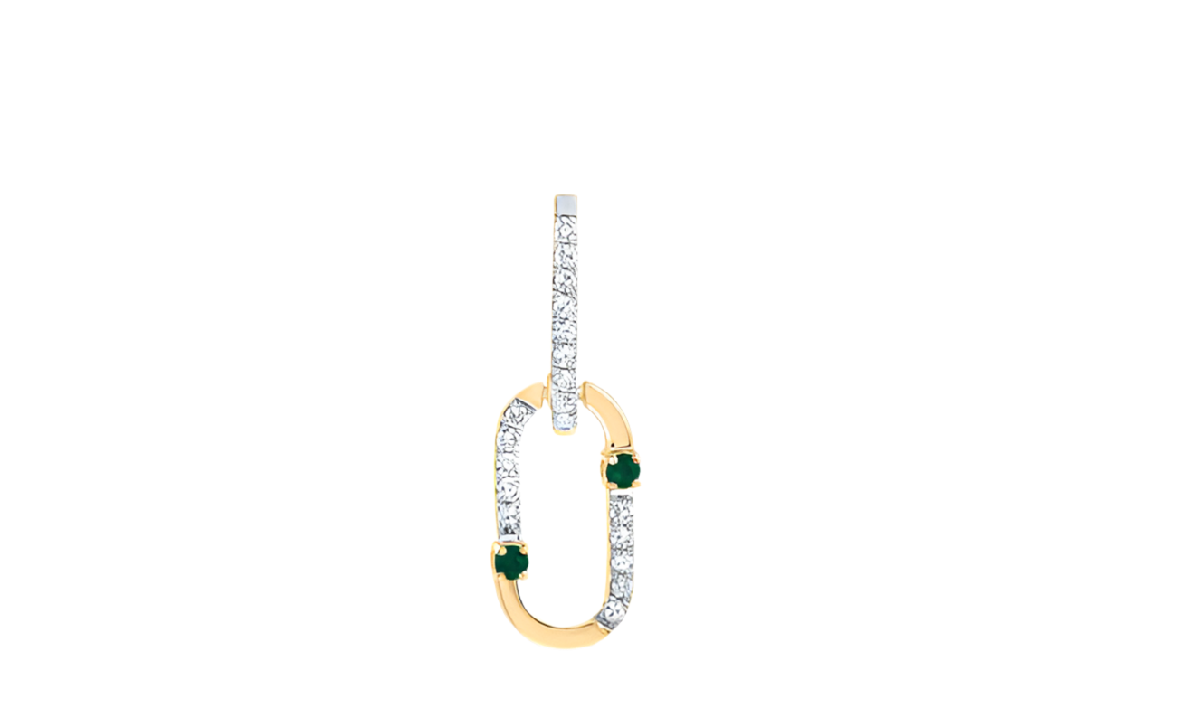 Yellow Gold Emerald Diamond Charm – Paperclip Style